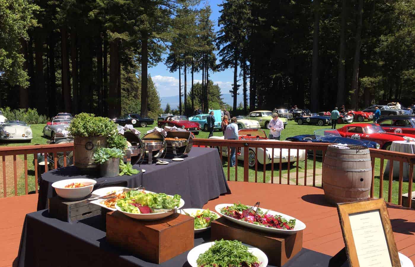 Buffet table on patio deck for classic car show on lawn